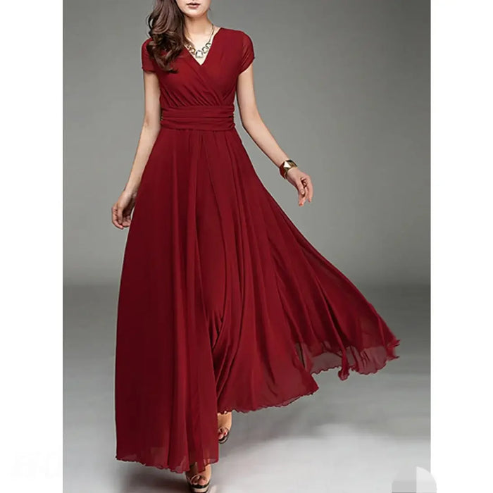 Party Dress – V-Neck Chiffon Elegance - Samanta Factory