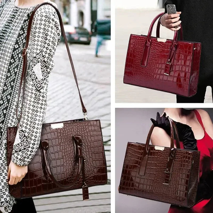 Luxury Crocodile Pattern Handbag – Large Capacity Vintage Women’s Leather Tote Shoulder Bag SF