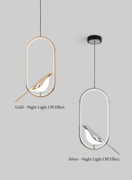 Bird Pendant Light – Modern Gold & Silver Hanging Lamp with Rotatable Magpie Design