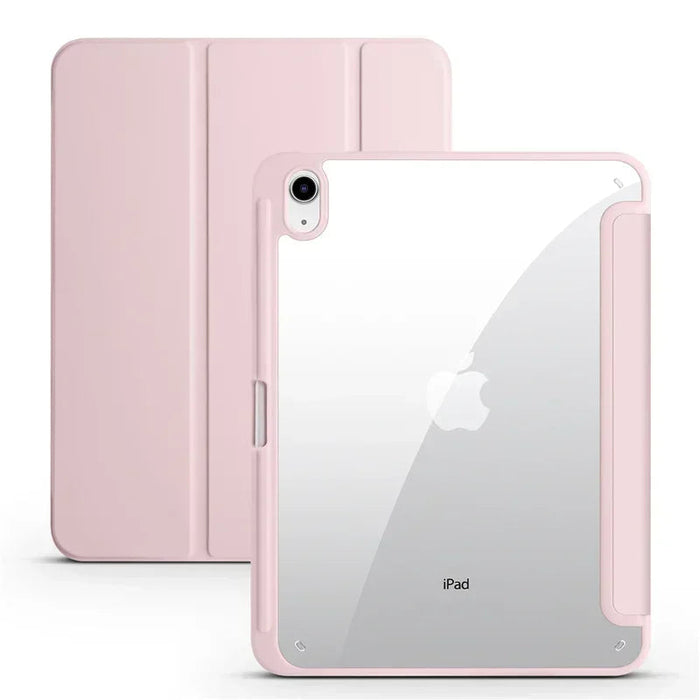 iPad Case with Pen Holder – Trifold PU Leather & Clear Acrylic Hard Back Stand Cover SF