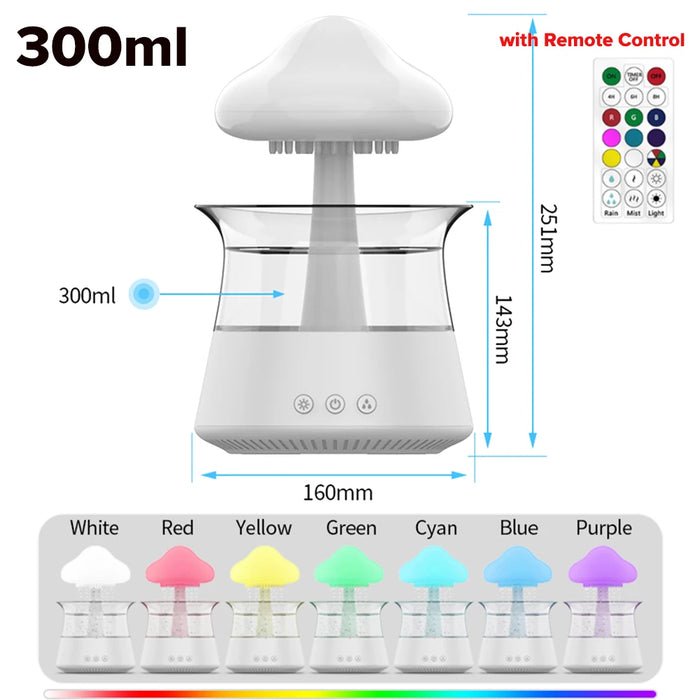 Mushroom Rain Cloud Humidifier – 7-Color LED & Aromatherapy Diffuser for Relaxation & Skin Hydration - Samanta Factory