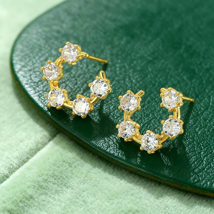 Moissanite 3.5mm Stud Earrings – 925 Silver Gold-Plated Half Hoop Design for Women