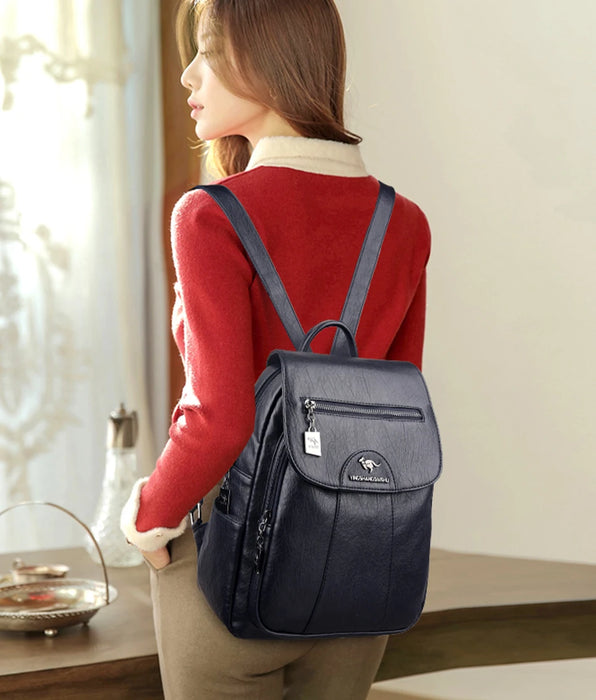 High-Quality Leather Backpack for Women – Large Capacity Travel & School Bag, Fashionable Mochila Shoulder Bag - Samanta Factory