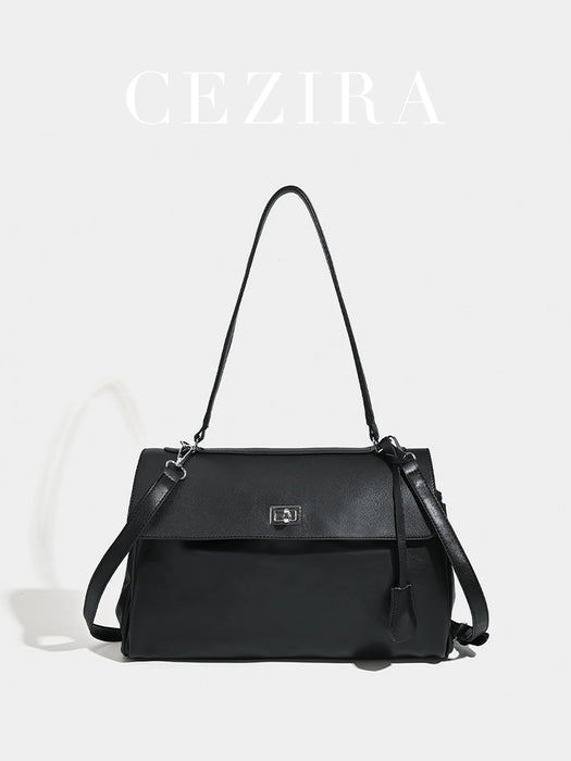 PU Leather Shoulder Bag - Lock Flap Crossbody Design