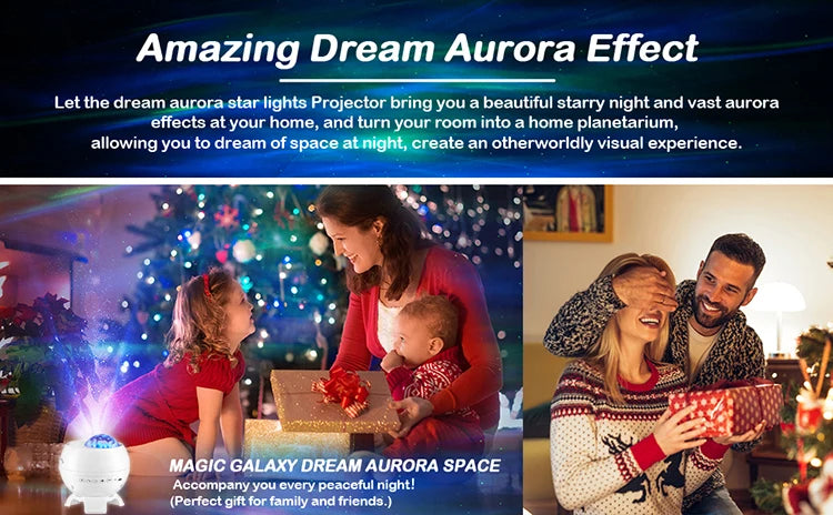 Galaxy Light Projector – 360° Dream Aurora Star & Moon Lamp with Bluetooth, White Noise & Rechargeable Battery