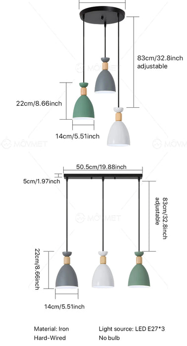 Modern Pendant Light – Triple Head Design with E27 Base for Stylish Interiors - Samanta Factory