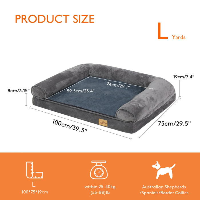 Orthopedic Dog Sofa Bed – Extra-Thick Foam Base with Washable Plush Cover & Bolster Support