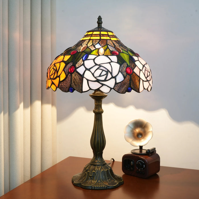 Tiffany Style Table Lamp – Handcrafted Stained Glass with Vintage Metal Base - Samanta Factory