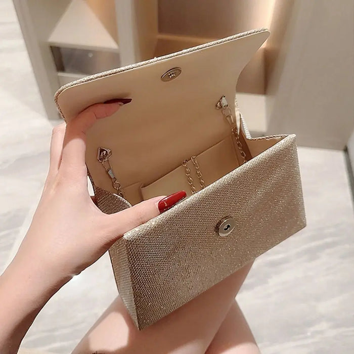Women's Evening Clutch Bag – Soft Polyester Banquet Handbag with Metal Detailing