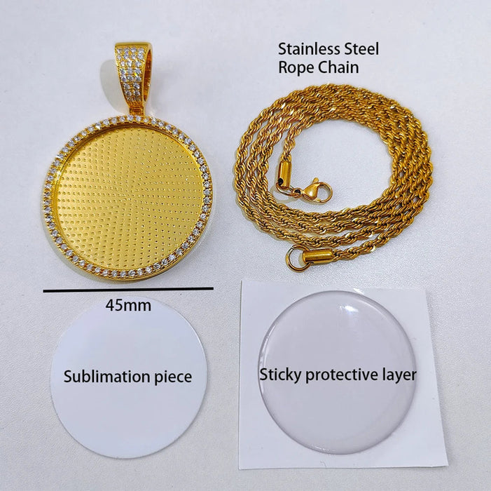 Personalized Bling Circle Necklace with Engraving – Memory Jewelry for Men & Women SF