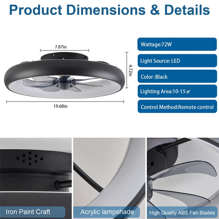 Smart Ceiling Fan with Light – Remote-Controlled Retractable Blades & Dimmable LED - Samanta Factory