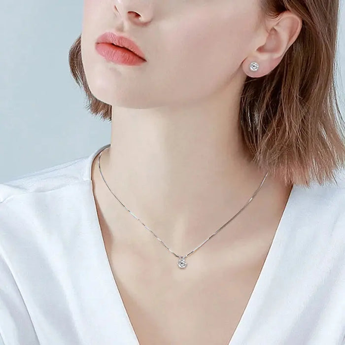 Classic Moissanite Pendant & Stud Earrings Set with Certificate SF