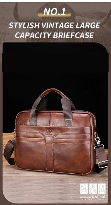 Leather Business Briefcase – Professional 15-Inch Laptop Work Bag SF