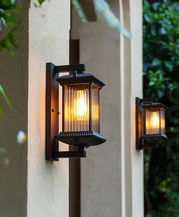 Vintage Wall Lamp – Brown Aluminum & Glass Sconce for Indoor & Outdoor Spaces