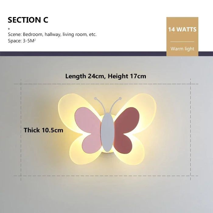 Butterfly Wall Lamp – Colorful LED Acrylic Light for Kids’ Room & Nursery