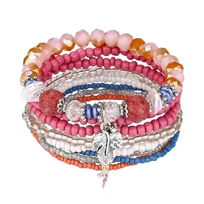 Bohemian Bracelet Set – Stackable Beaded Bangles with Crystals & Pearls for Everyday Wear