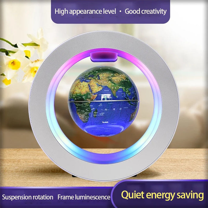 Floating moon globe with O-type magnetic frame and LED light in blue, gold, and silver

