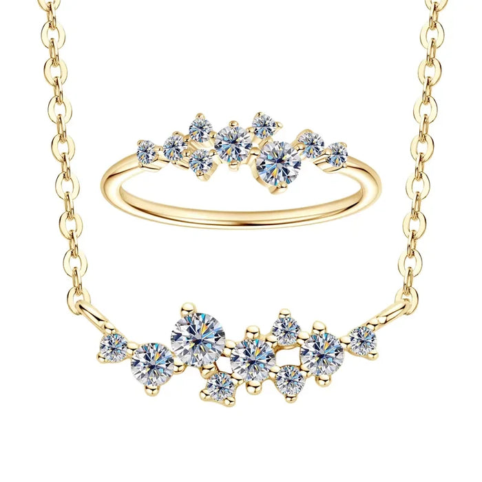 Moissanite Jewelry Set – 925 Sterling Silver Cluster Necklace & Ring