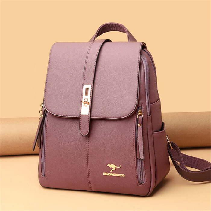 Women’s Leather Backpack – Fashionable White Shoulder Bag for Travel & School - Samanta Factory