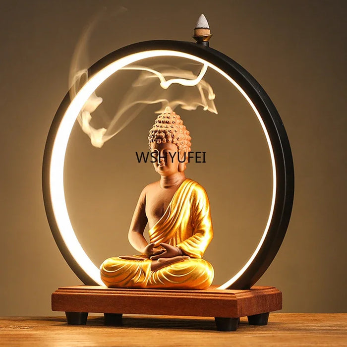 Ceramic Sakyamuni Buddha Incense Burner with LED Light - Samanta Factory
