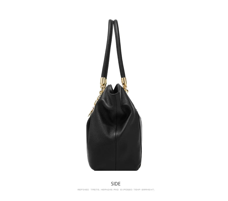 Genuine Leather Shoulder Bag – Elegant Casual Tote with Beading & Sequins for Women - Samanta Factory