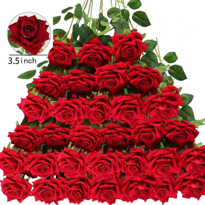 Velvet Artificial Roses – Real Touch 50PCS Bouquet for DIY & Decor Samanta Factory