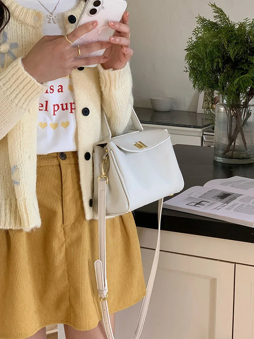 PU Leather Box Bag – Twist Lock Closure for Women