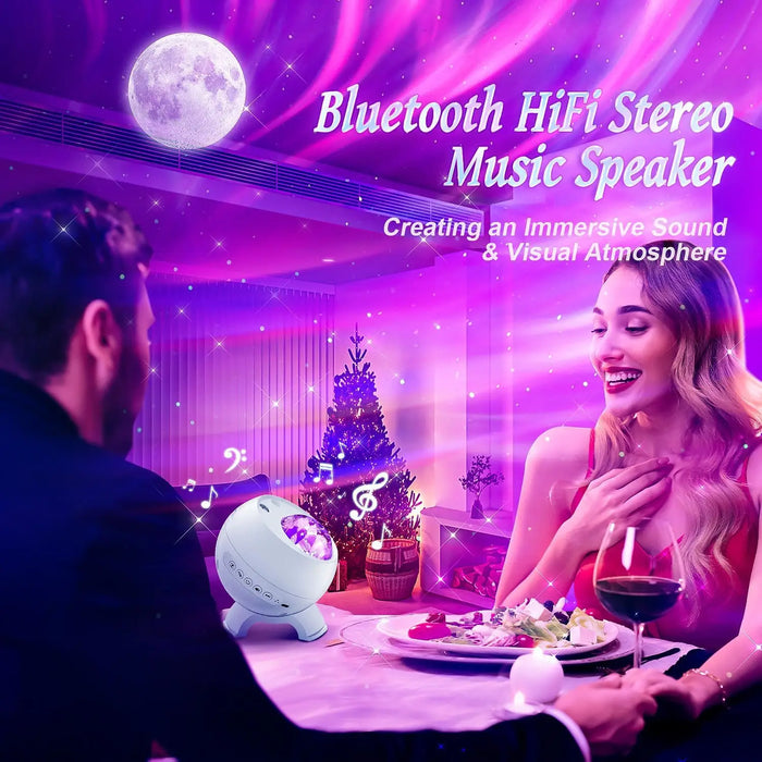 Galaxy Projector Night Light – 7-in-1 Aurora, Moon & Star Light with White Noise & Bluetooth Speaker - Samanta Factory