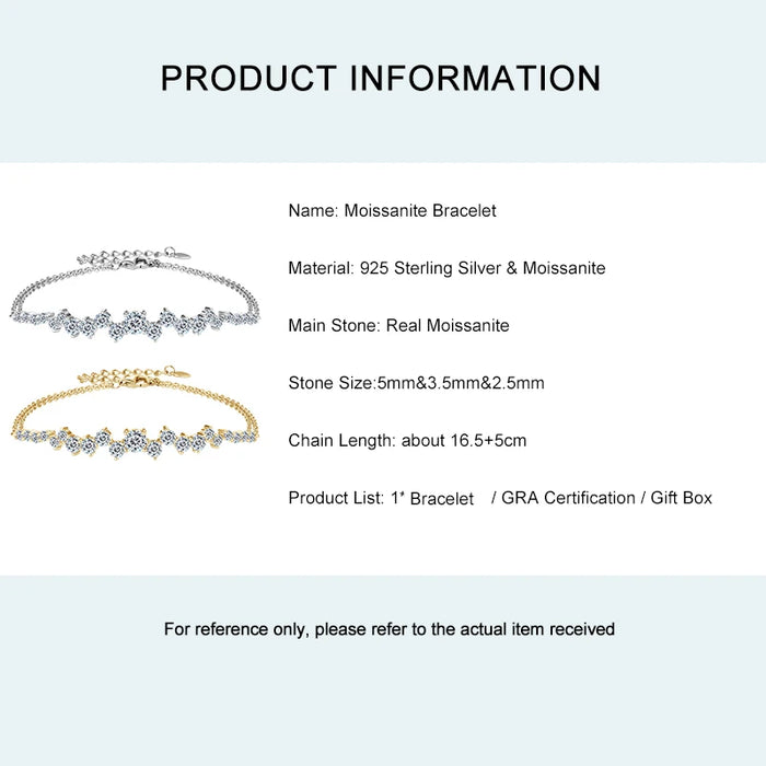 Moissanite Bracelet – Adjustable 925 Sterling Silver Design