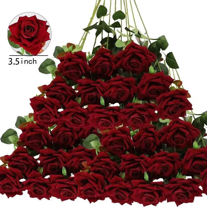 Artificial Velvet Roses – 50PCS Long-Stem Flower Bouquet SF