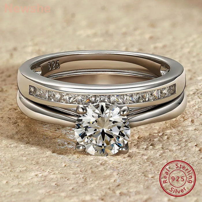 Bridal Ring Set – 1ct Round Cut Zircon in 925 Sterling Silver