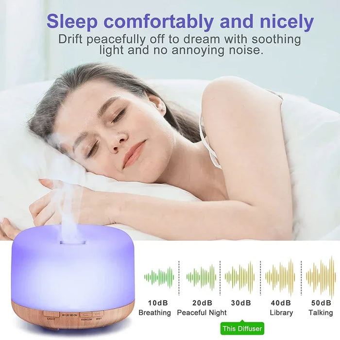 Aroma Diffuser – Compact Wood Grain Design with 7-Color Night Light