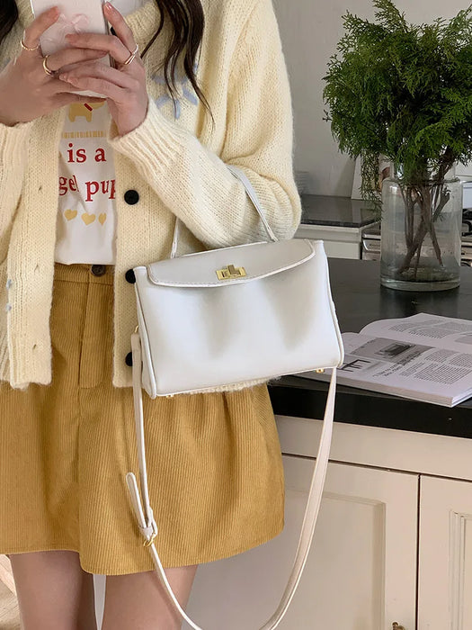 PU Leather Box Bag – Twist Lock Closure for Women