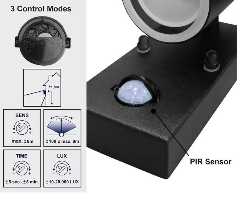PIR Motion Sensor LED Wall Light – Stainless Steel, Waterproof IP44 Outdoor Lamp - Samanta Factory