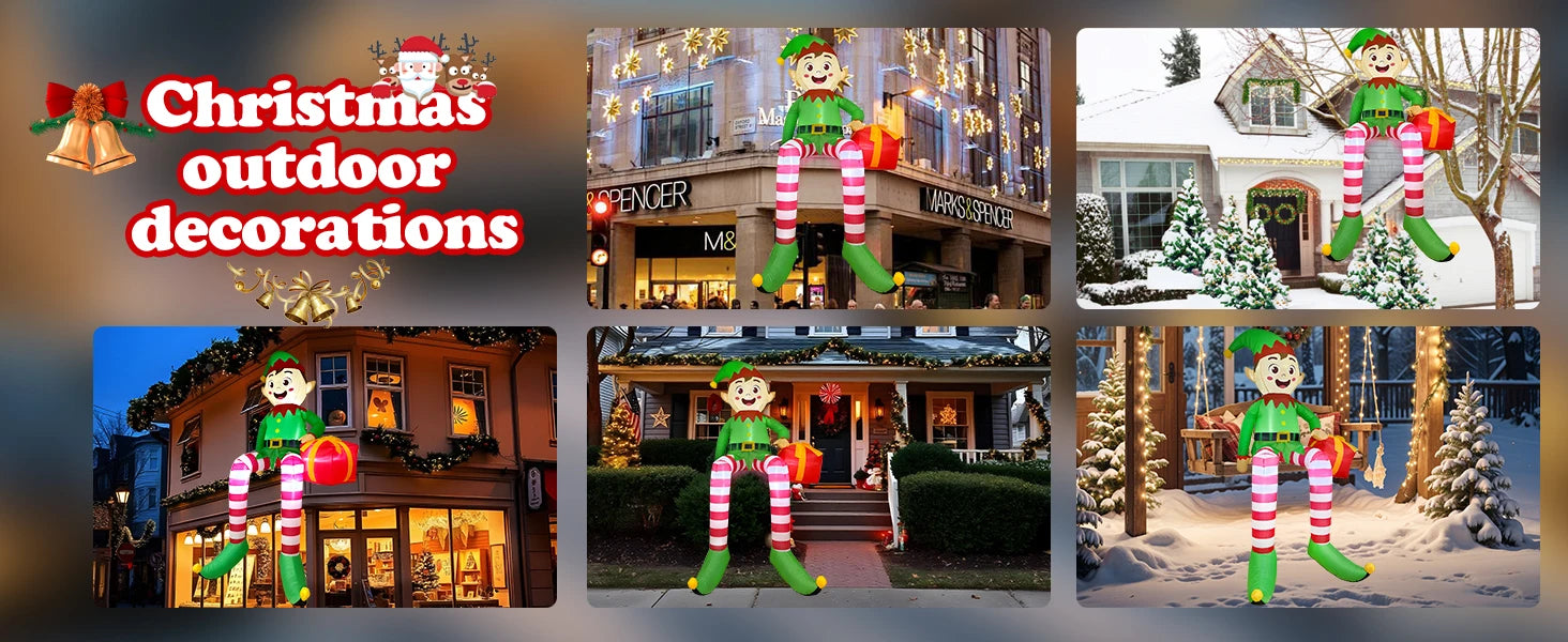 Christmas Inflatable Elf – 8FT Outdoor Yard Decoration with LED Lights