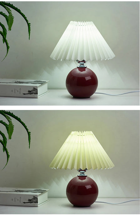 Korean Table Lamp – Vintage Pleated Fabric Shade with Ceramic Base