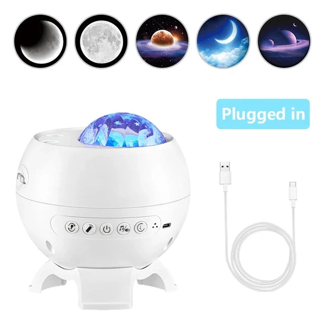Galaxy Light Projector – 360° Dream Aurora Star & Moon Lamp with Bluetooth, White Noise & Rechargeable Battery
