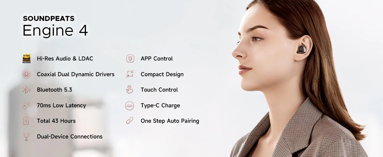 Bluetooth Earbuds – Hi-Res Dual-Driver Audio & 43-Hour Battery Life