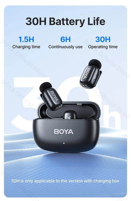 BOYA Mini Wireless Microphone – 2.4GHz Lavalier Mic with Charging Case for iPhone & Android