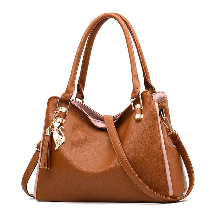 Women's Fur Detail Satchel Bag – PU Leather Patchwork Zipper Handbag SF