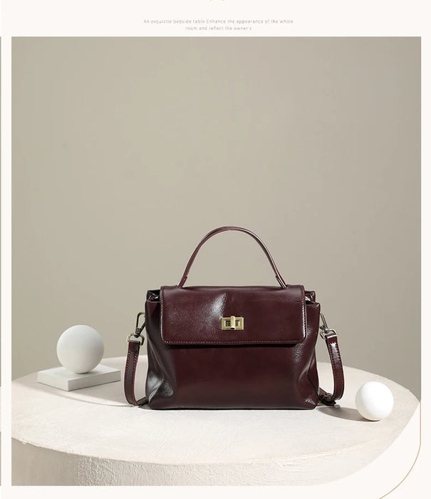 Women’s  Leather Shoulder Bag – Compact Casual Satchel