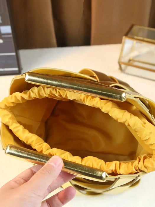 Woven Design Women Handbag, Tote Basket Bag, High-End Niche Inverted Triangle Shaped Fashion Commuter Bag, Casual Style SF