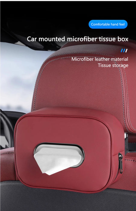 PU Leather Car Tissue Holder – Seat Back & Door Storage