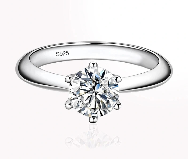 Classic Round D-Color VVS1 Moissanite Solitaire Ring in Sterling Silver