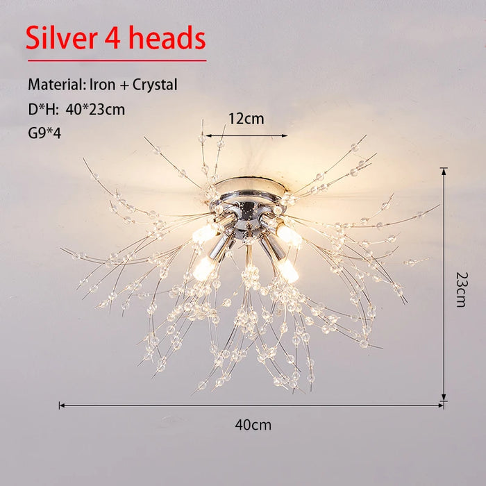 Crystal Dandelion Ceiling Light – 4-Light Nordic Chandelier for Living Room & Dining Room