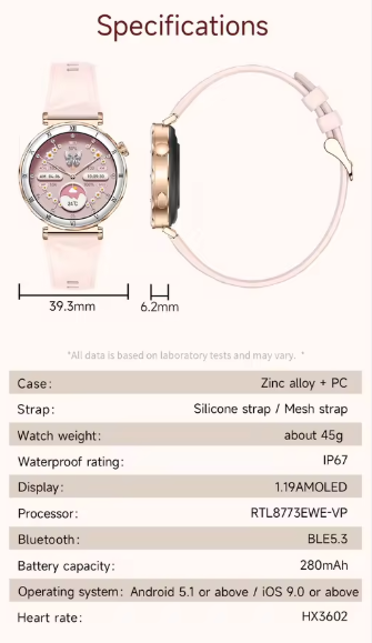 Women's Smart Watch – 1.19-Inch AMOLED Full Touch Screen & Sports Tracker