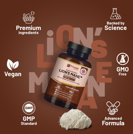 6-Mushroom Complex Supplement – 4000 mg Lion’s Mane Blend with B-Vitamins & Black Pepper