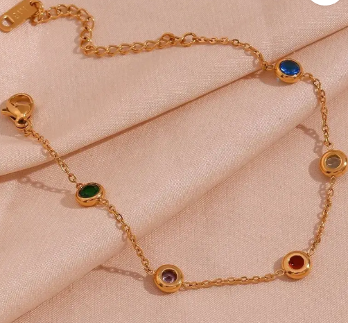 Gold Plated Sterling Silver Bracelet – Stackable with Multi-Coloured Stones - Samanta Factory