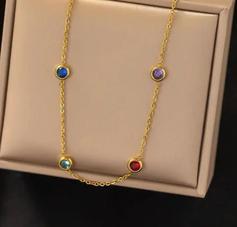 Gold Plated Sterling Silver Bracelet – Stackable with Multi-Coloured Stones - Samanta Factory