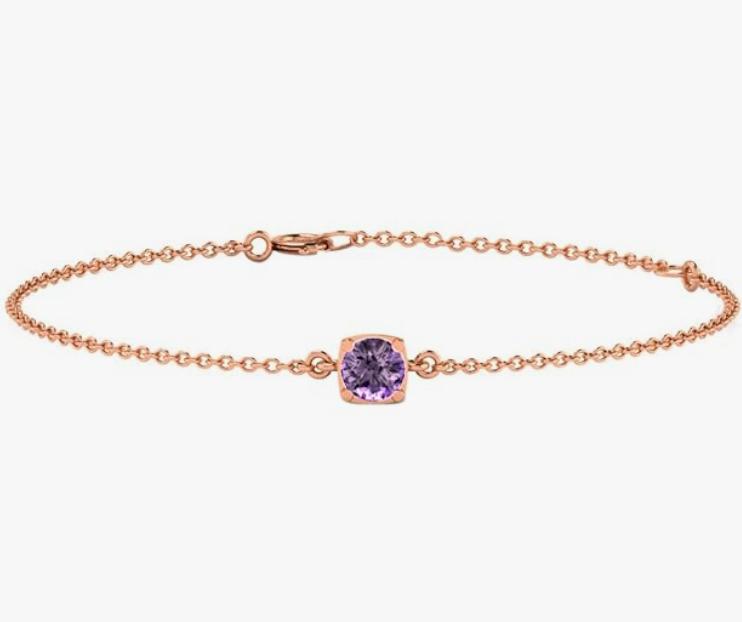 Gold-Plated Sterling Silver Stackable Bracelet with Purple Gemstone - Samanta Factory